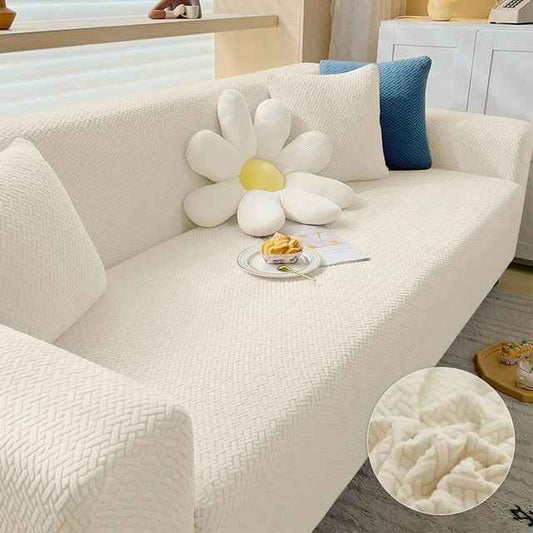 Thick Butterfly Slipcover Couch Sofa Covers Stretch Classic Knitting -Beige Skin