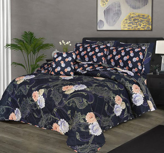 7 PCs Quilted Comforter Set - FAIRY BLACK